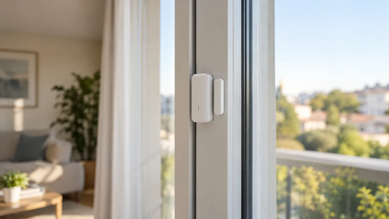 Sensor de apertura instalado en una ventana