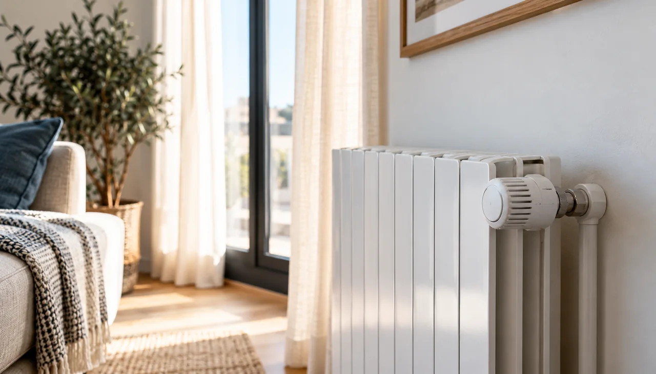 Radiador y termostato en una vivienda