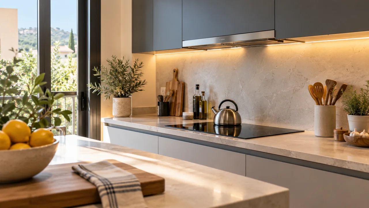 Cocina con placa de inducción e iluminación integrada